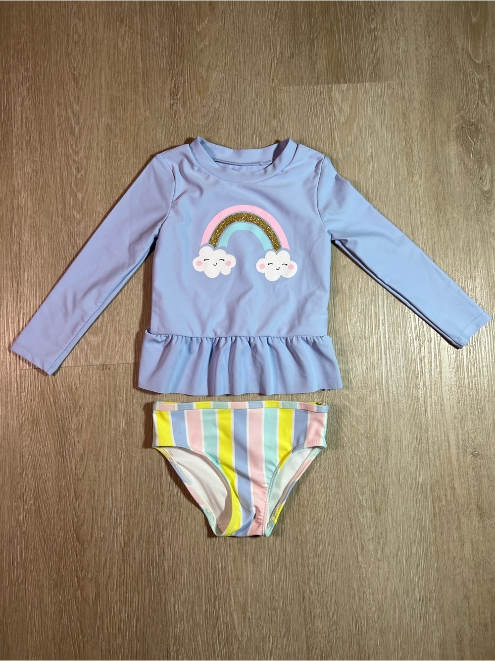 Kids Rainbow Peplum Rash Guard Swimsuit Set